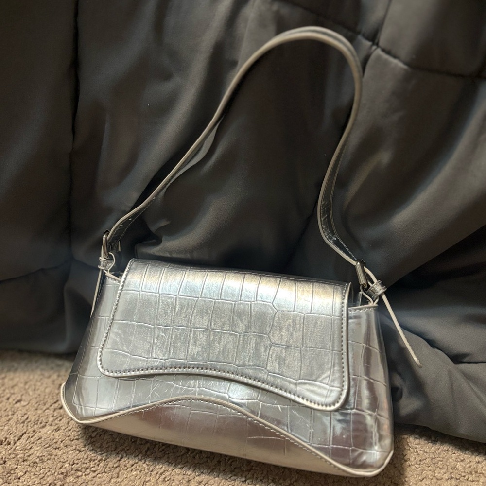 Silver Crocodile-Embossed Women's Bag